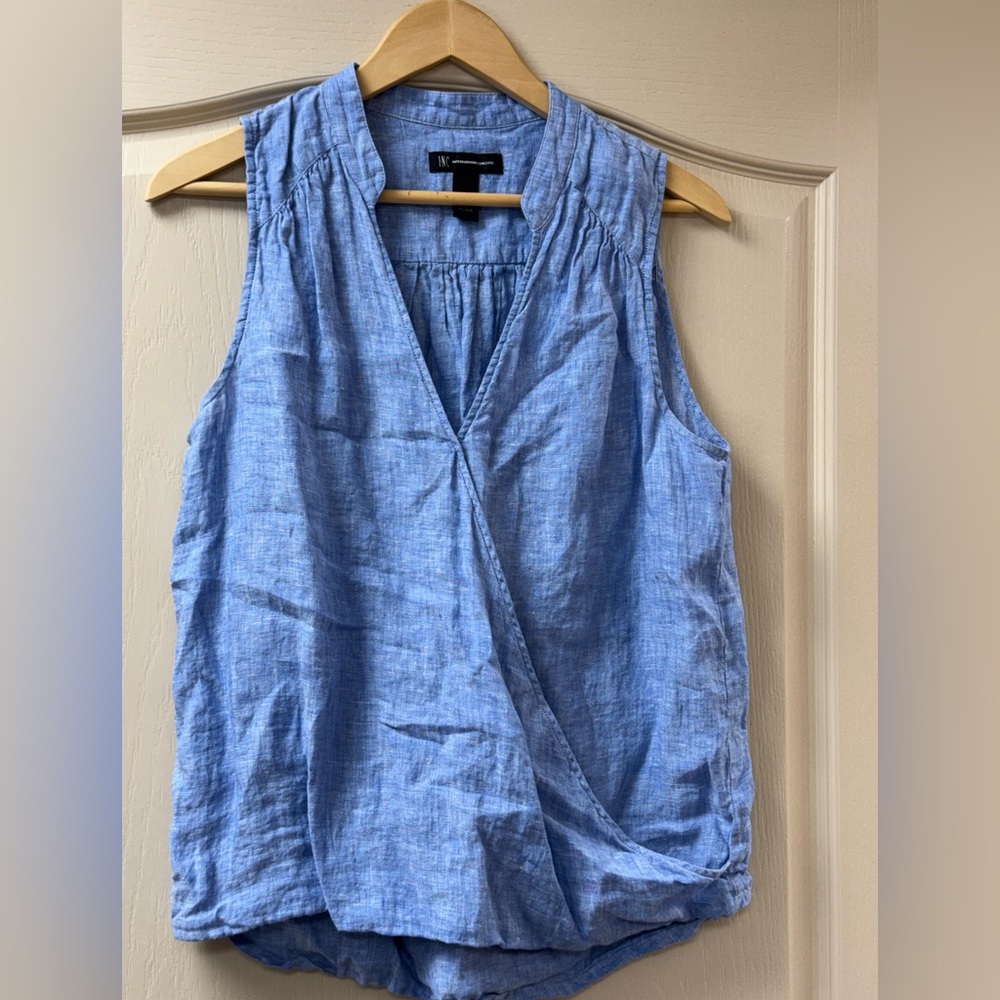 INC International Concepts French Blue Linen Wrap Top